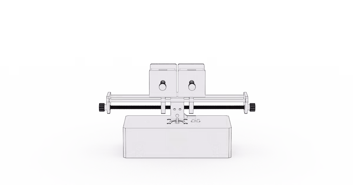The camera rig - adjustable self-centering clamps on a fixed motion base